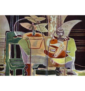 Interior With Palette And Pot Flowers 1942