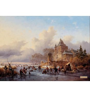 A Winter Landscape With Activites On The Ice Near A Castle