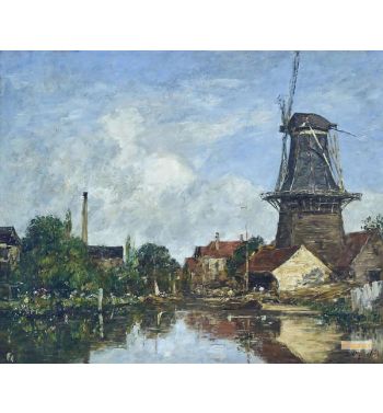 River Scene With Windmill At Dordrecht Holland 1884