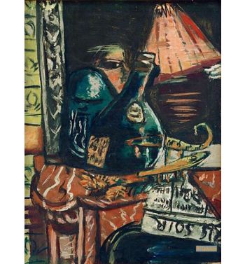 Still Life With Crooked Liquor Bottle And Buddha