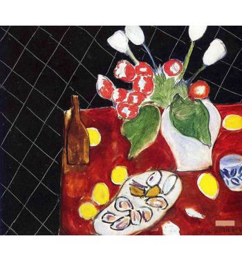 Tulips And Shellfish On A Dark Background