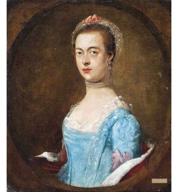 William Baker Half-Length In A Blue Dress And A Pearl Choker