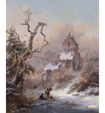 Winterlandschaft Mit Reisigsammler