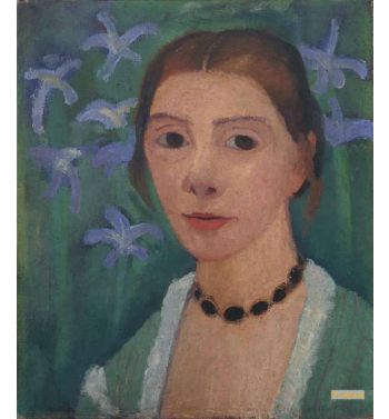 Self Portrait In Front Of A Green Background With A Blue Iris
