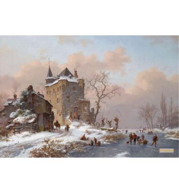 Skaters Near A Castle On A Wintry Day