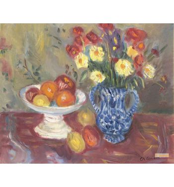 Still Life, Vase, Fruits And Flowers