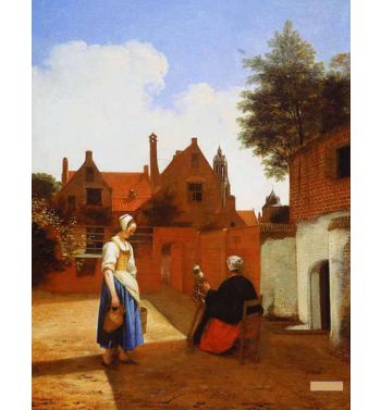 Courtyard In Delftat Evening A Woman Spinning