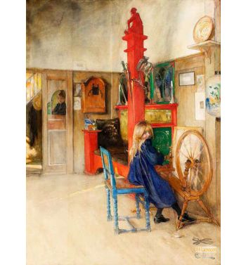 Vintage Little Girl At Spinning Wheel Card