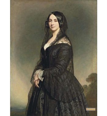 Portrait Of A Lady Three Quarter Length In A Black Dress With A Black Lace Veil A Landscape Beyond 1844