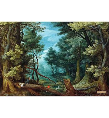 A Forest Landscape With Hunters Giving Chase To A Stag 
