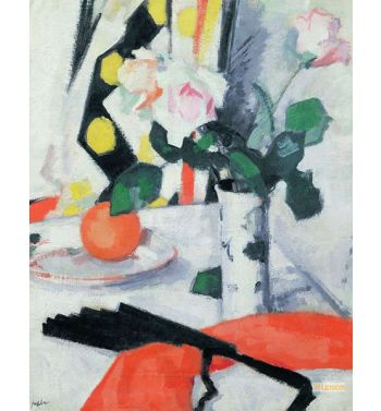 Still Life Roses In A Chinese Vase With Black Fan, 1924