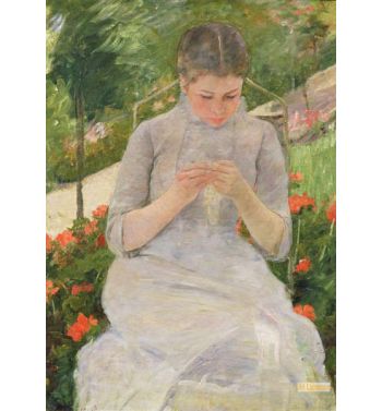 Young Woman Sewing In The Garden C1880 82