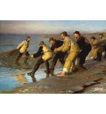 Fishermen Are Pulling Nets On Beach
