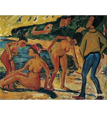 Seaside Scene Bathing Women