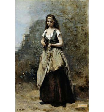 Young Woman Weaving A Wreath Of Flowers