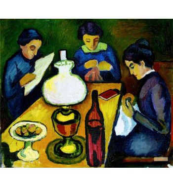 Three Women At The Table By The Lamp 1912
