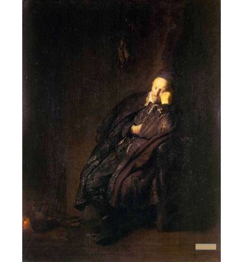 Old Man Asleep By A Fire