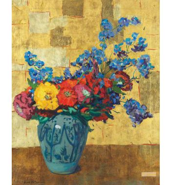 Summer Flowers Gold and Blue