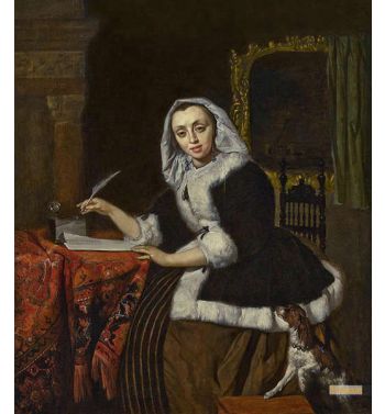 Elegant Lady Writing At Her Desk Ca. 1662 64