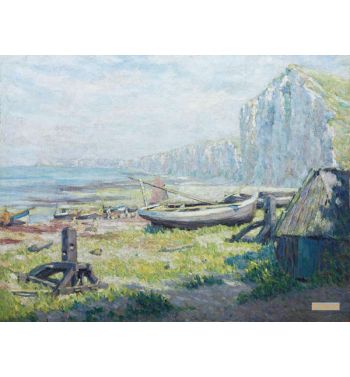 Barques Sur Le Rivage Sous La Falaise
