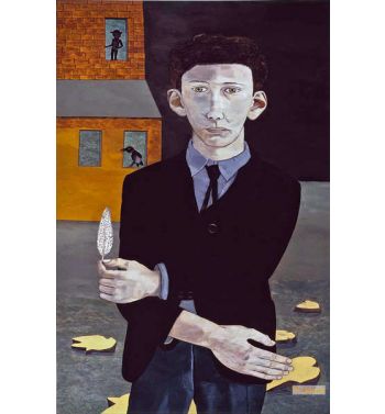 Man with a Feather Self Portrait