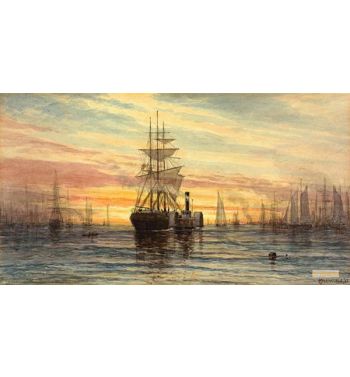 Old Sailing Ship Sailing In The Early Morning