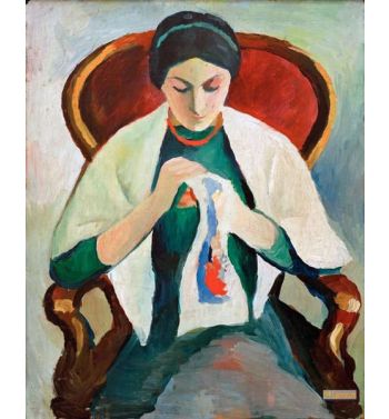 Woman Embroidering On Armchair