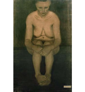Seated Female Nude Frontally With Feet Crossed Over One Another