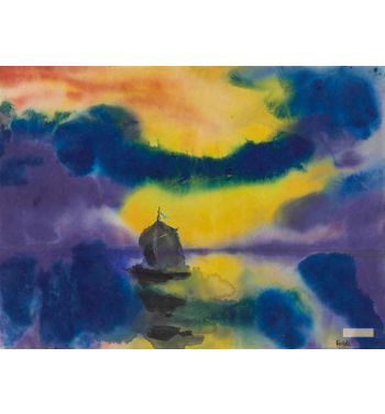 Sea With Evening Sky And Sailboat