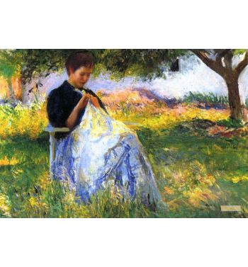 A Girl Sewing In An Orchard