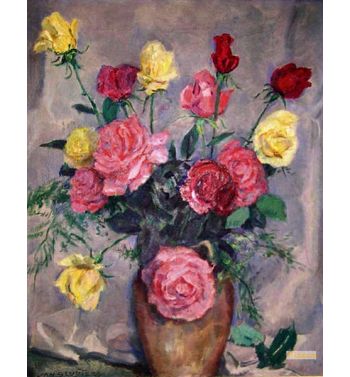 Vase With Yellow And Pink Roses, C, 1935