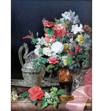 Bouquet With Silver Vessels And Antique Vase