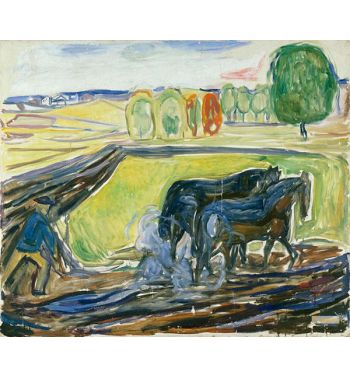 Two Black Horses At The Plough, 1910S