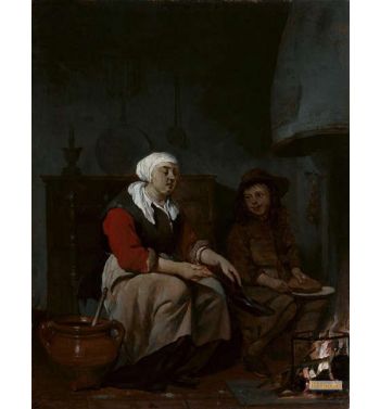 A Woman And A Boy Cooking Pancakes 1641 1649