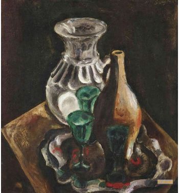 A Still Life With A Jar And Green Wine Glasses, 1923