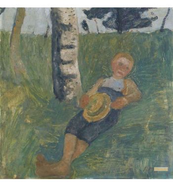 Young Man Lying In Grass Next To A Birch Tree