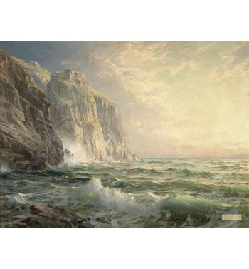 Rocky Cliff With Stormy Sea Cornwall 1902