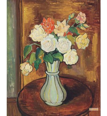Vase De Roses Sur Un Gueridon