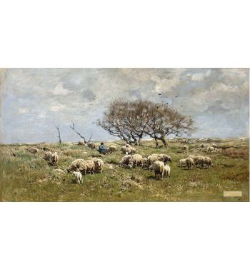 A Shepherd With Sheep In A Field
