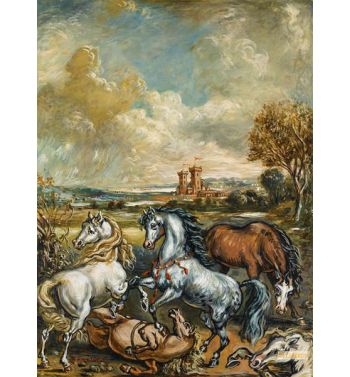 Lotta di Cavalli in un Paese Horses Battling in a Landscape