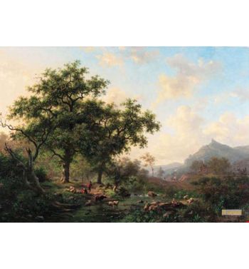 A River Landscape With Cattle Watering