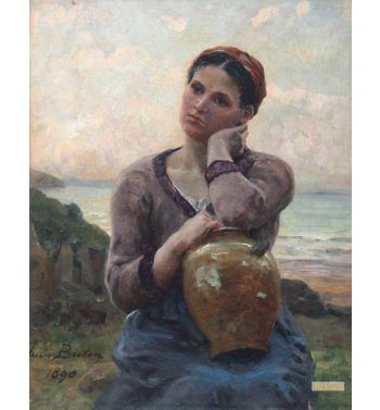 Jeune Paysanne A La Cruche Sur Fond De Mer