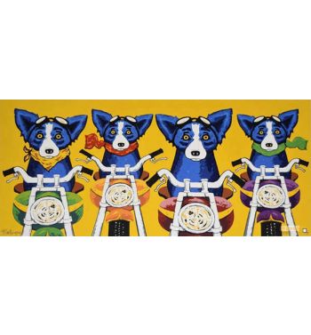 Blue Dog The Rat Pack Yellow Backrgound