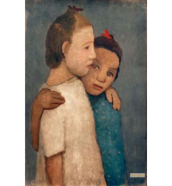 Two Girls In White And Blue Dress Standing At The School