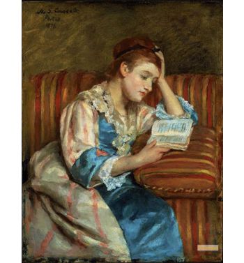 Mrs Duffee Seated On A Striped Sofa, Reading