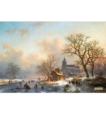 A Winter Landscape With Skaters On A Frozen River