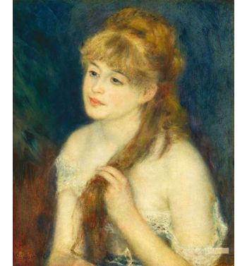 Young Woman Braiding Her Hair