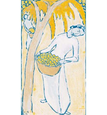 Obsternte Frauenfigur Mit Korb