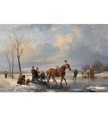 A Winter Landscape With Figures On A Sleigh