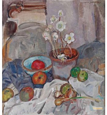 A Still Life With Anemones Apples And Onions